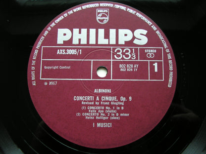 ALBINONI: TWELVE CONCERTI FOR FIVE PLAYERS Op. 9       I MUSICI     3LP     AXS 3005