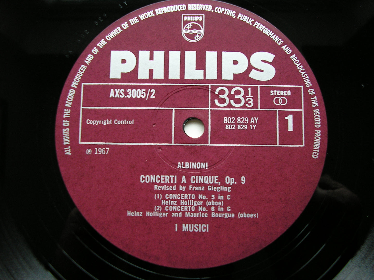 ALBINONI: TWELVE CONCERTI FOR FIVE PLAYERS Op. 9       I MUSICI     3LP     AXS 3005