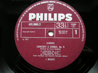 ALBINONI: TWELVE CONCERTI FOR FIVE PLAYERS Op. 9       I MUSICI     3LP     AXS 3005
