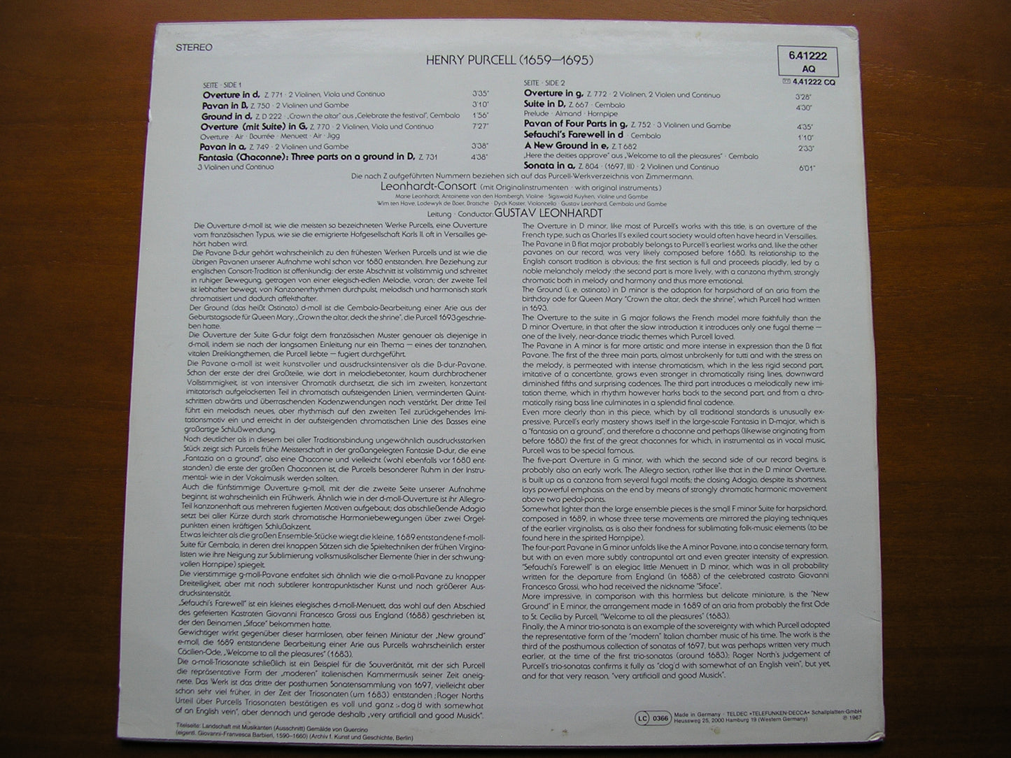 PURCELL: CONSORT MUSIC FOR STRINGS & HARPSICHORD     LEONHARDT CONSORT    6.41222