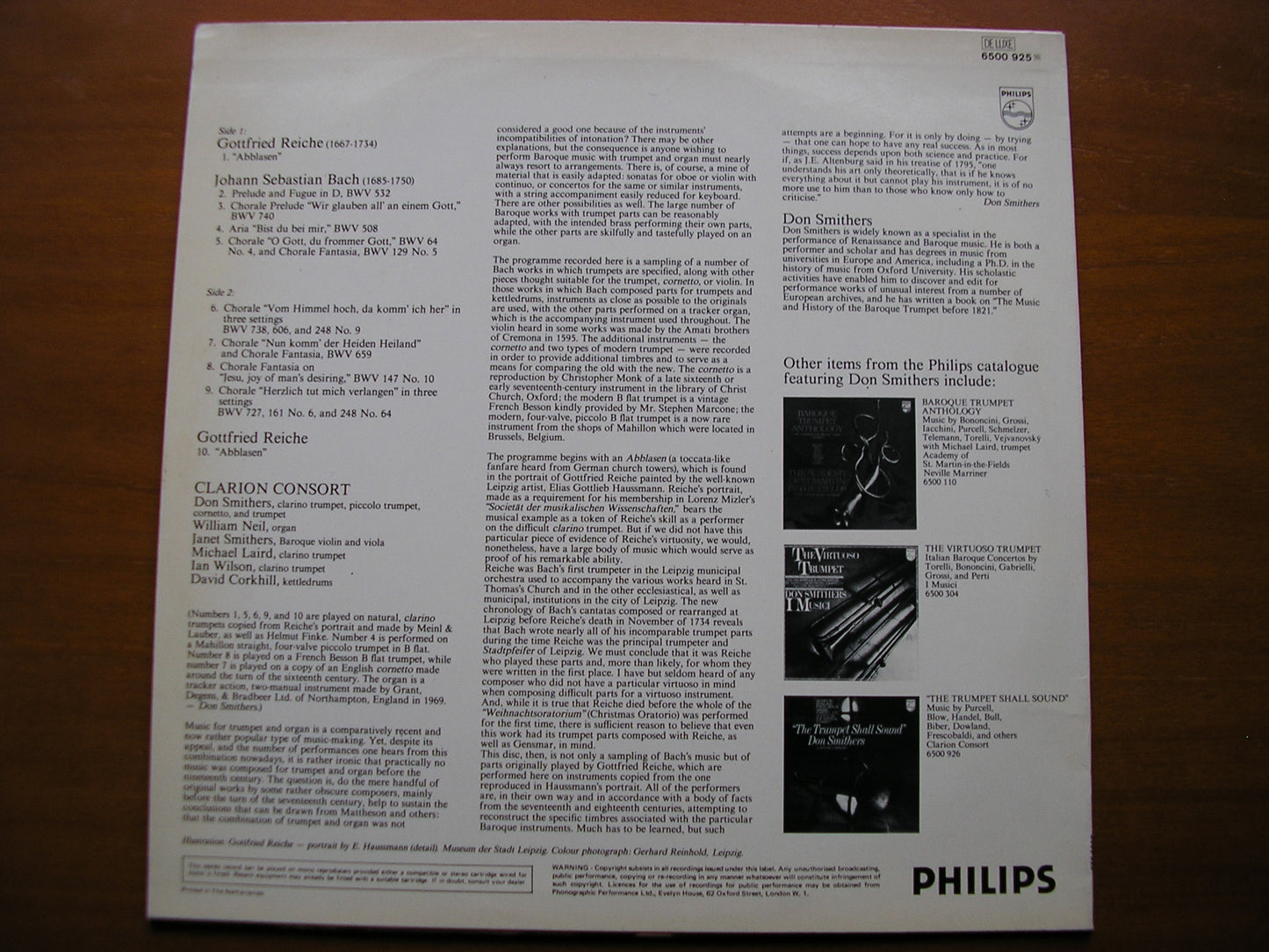 BACH'S TRUMPET: MUSIC BY REICHE & BACH     SMITHERS / CLARION CONSORT   6500 925