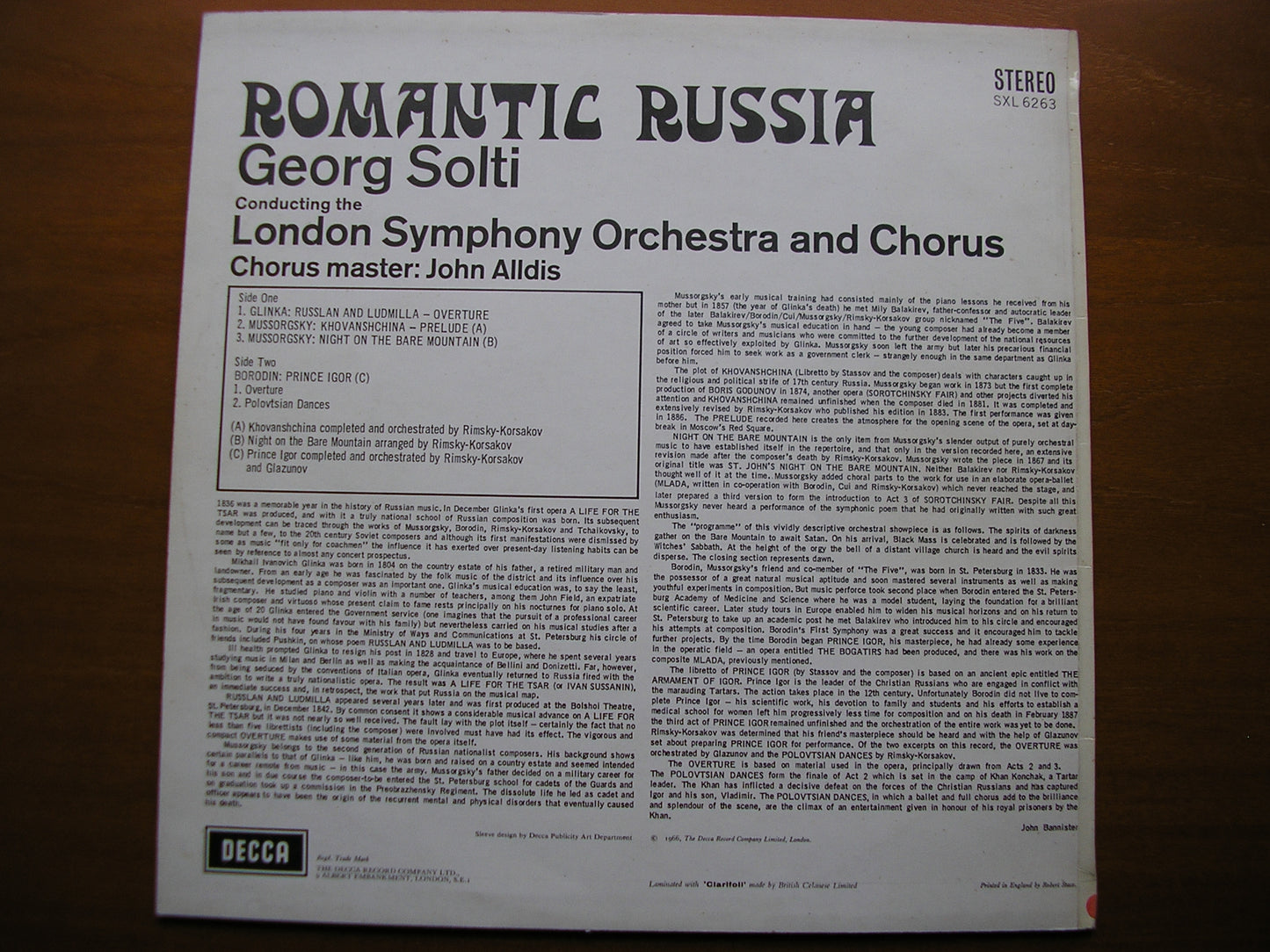 SXL 6263  ROMANTIC RUSSIA: BORODIN / GLINKA / MUSSORGSKY      SOLTI / LONDON SYMPHONY    ED3
