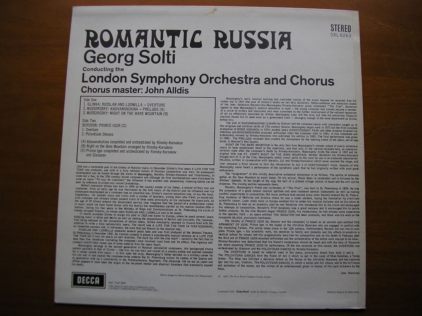 SXL 6263  ROMANTIC RUSSIA: GLINKA / BORODIN / MUSSORGSKY       SOLTI / LONDON SYMPHONY    ED4