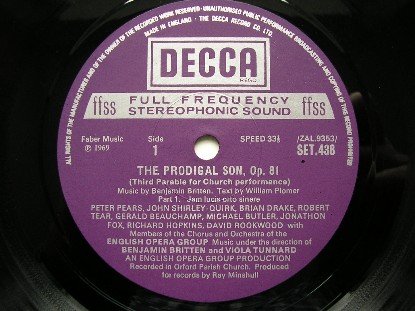 BRITTEN: THE PRODIGAL SON     SOLOISTS / ENGLISH OPERA GROUP / TUNNARD / BRITTEN     SET 438