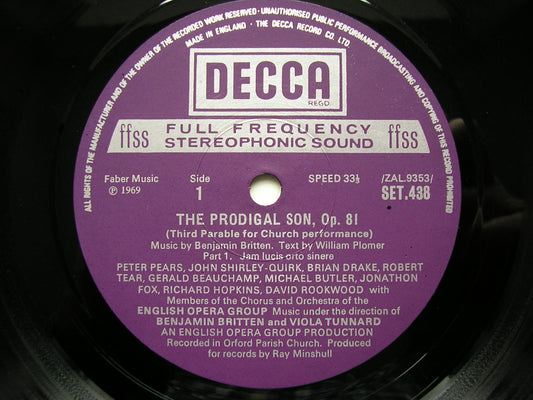 BRITTEN: THE PRODIGAL SON     SOLOISTS / ENGLISH OPERA GROUP / TUNNARD / BRITTEN     SET 438