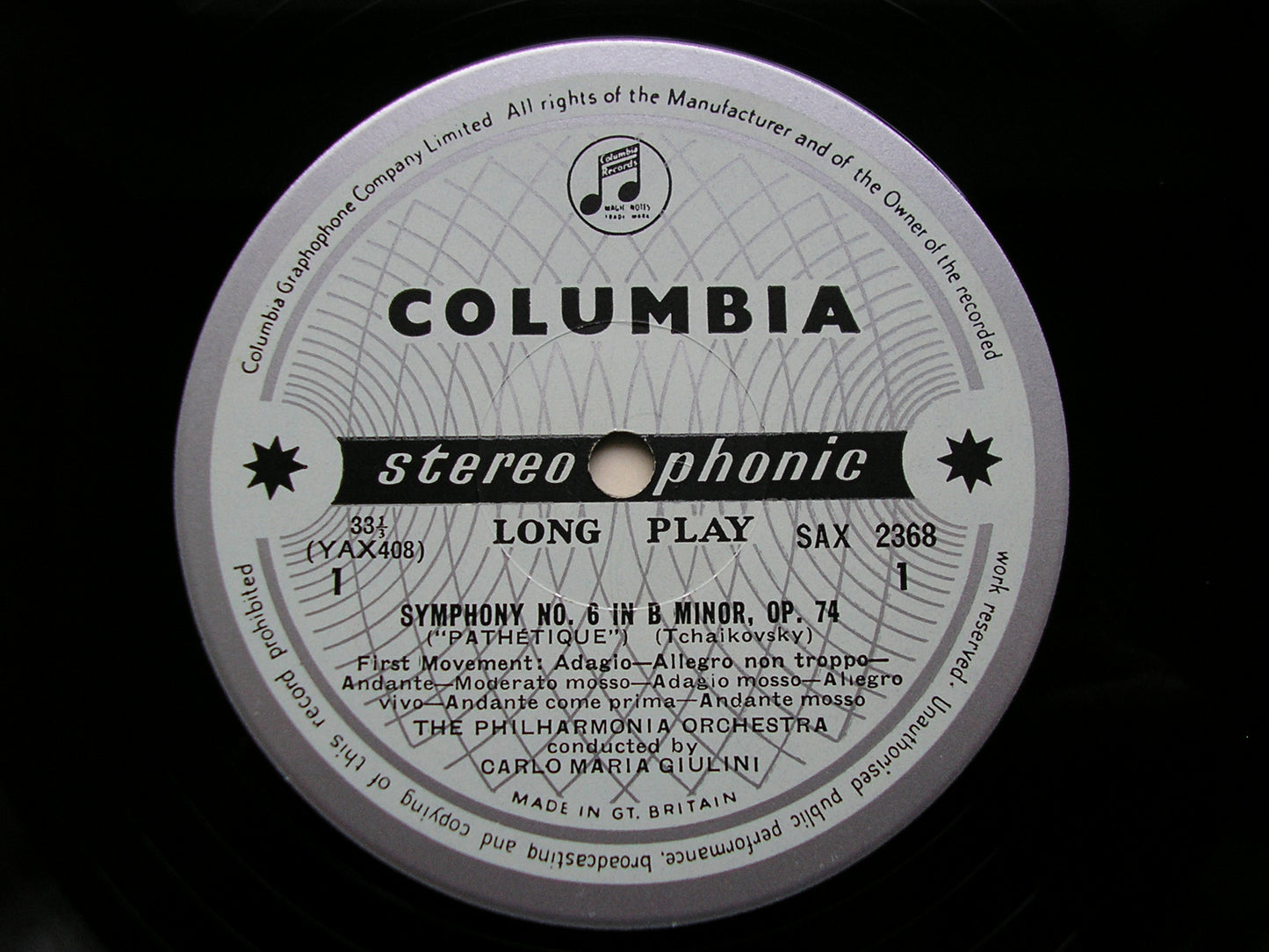 TCHAIKOVSKY: SYMPHONY No. 6 'Pathetique'      GIULINI / PHILHARMONIA    SAX 2368
