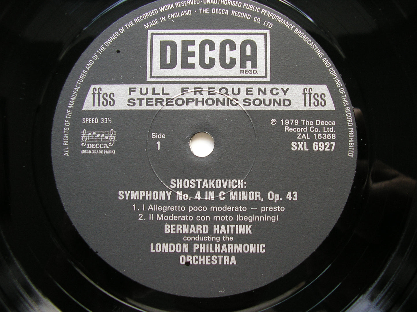 SHOSTAKOVICH: SYMPHONY No. 4     HAITINK / LONDON PHILHARMONIC     SXL 6927