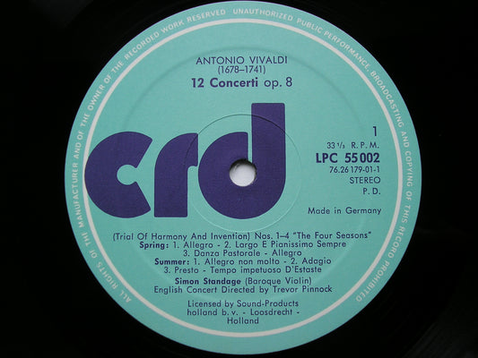 VIVALDI: THE CONTEST BETWEEN HARMONY & INVENTION  Op. 8       STANDAGE / ENGLISH CONCERT / PINNOCK    3 LP    CRD 1092/94
