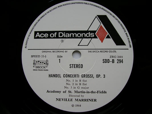 HANDEL: CONCERTI GROSSI Op. 3 & Op. 6       MARRINER / ASMIF    4LP   SDDB 294 / 7