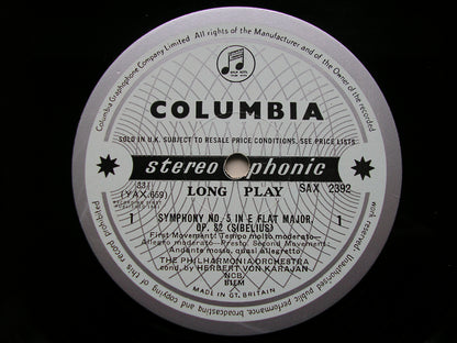 SIBELIUS: SYMPHONY No. 5 / FINLANDIA      KARAJAN / PHILHARMONIA     SAX 2392