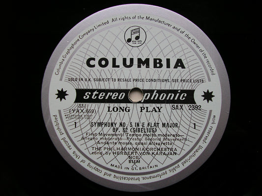 SIBELIUS: SYMPHONY No. 5 / FINLANDIA      KARAJAN / PHILHARMONIA     SAX 2392