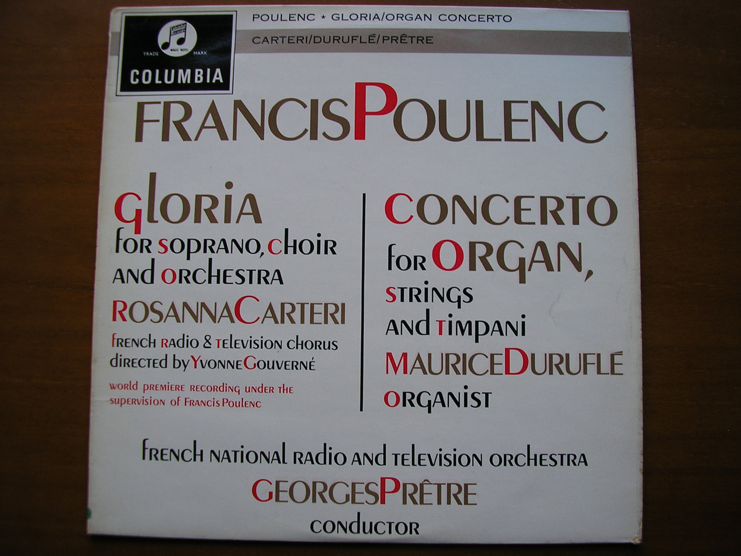 POULENC: GLORIA / ORGAN CONCERTO    DURUFLE / CARTERI / FRENCH NATIONAL RADIO ORCHESTRA / PRETRE    SAX 2445