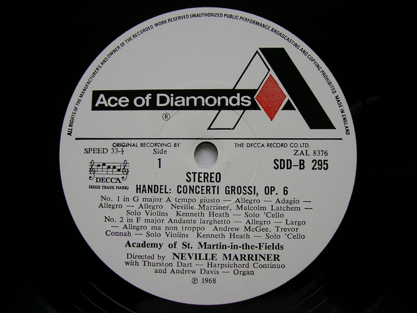 HANDEL: CONCERTI GROSSI Op. 3 & Op. 6       MARRINER / ASMIF    4LP   SDDB 294 / 7