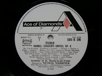 HANDEL: CONCERTI GROSSI Op. 3 & Op. 6       MARRINER / ASMIF    4LP   SDDB 294 / 7