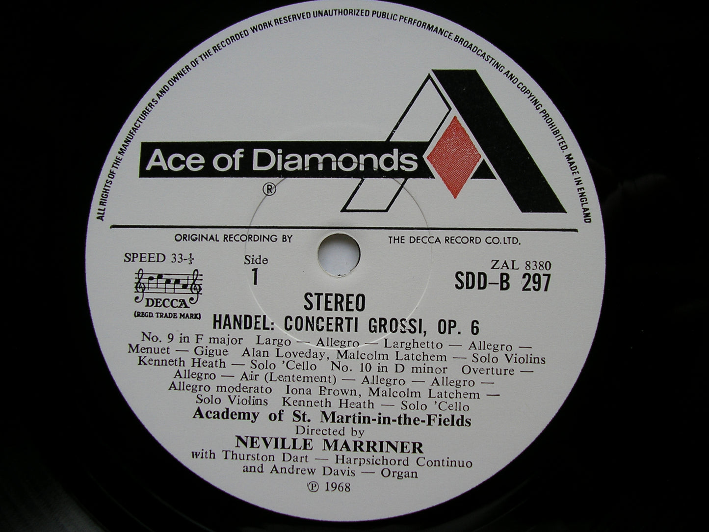 HANDEL: CONCERTI GROSSI Op. 3 & Op. 6       MARRINER / ASMIF    4LP   SDDB 294 / 7