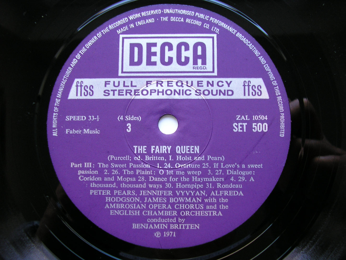 PURCELL: THE FAIRY QUEEN  (1692)      SOLOISTS / ENGLISH CHAMBER ORCHESTRA / BRITTEN    2LP     SET 499 - 500