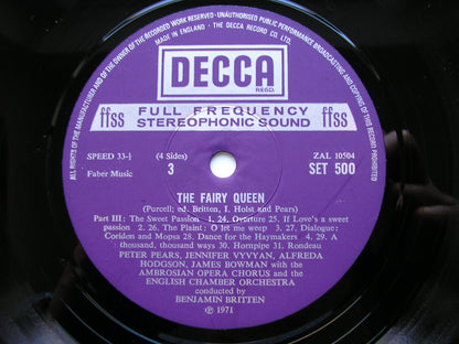 PURCELL: THE FAIRY QUEEN  (1692)      SOLOISTS / ENGLISH CHAMBER ORCHESTRA / BRITTEN    2LP     SET 499 - 500