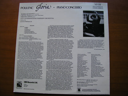 POULENC: GLORIA / PIANO CONCERTO     BURROWES / ORTIZ / CITY OF BIRMINGHAM SYMPHONY / FREMAUX       ASD 3299
