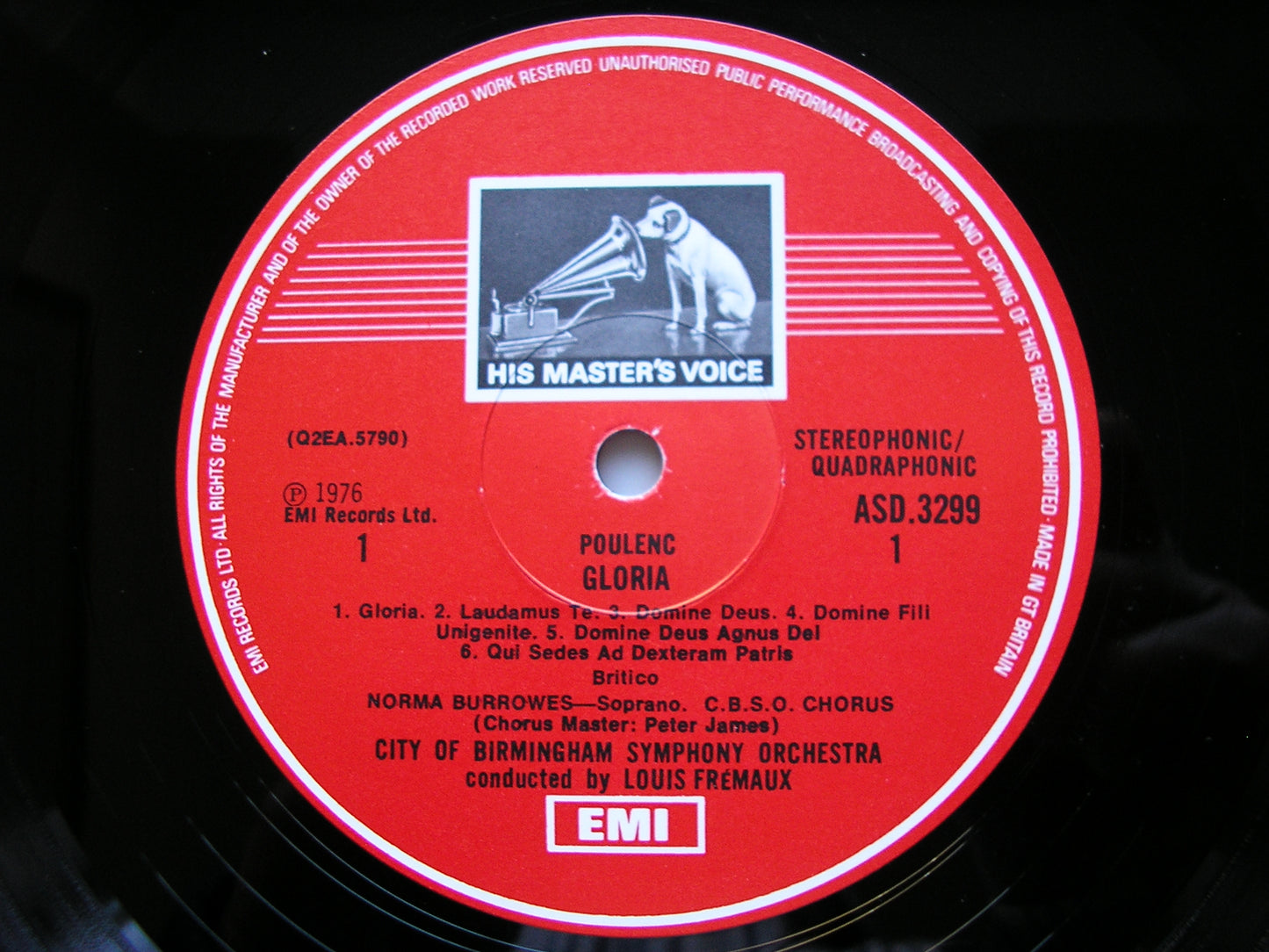 POULENC: GLORIA / PIANO CONCERTO     BURROWES / ORTIZ / CITY OF BIRMINGHAM SYMPHONY / FREMAUX       ASD 3299