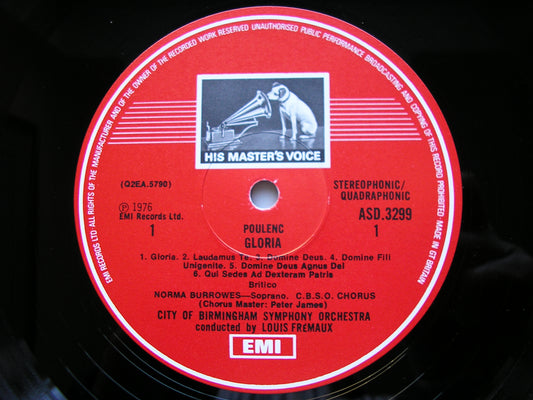 POULENC: GLORIA / PIANO CONCERTO     BURROWES / ORTIZ / CITY OF BIRMINGHAM SYMPHONY / FREMAUX       ASD 3299
