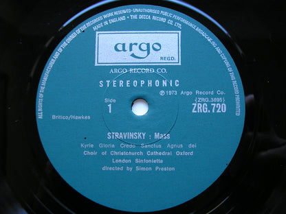 STRAVINSKY: MASS / POULENC: EASTER & CHRISTMAS MOTETS     CHOIR OF CHRIST CHURCH, OXFORD / LONDON SINFONIETTA / PRESTON    ZRG 720