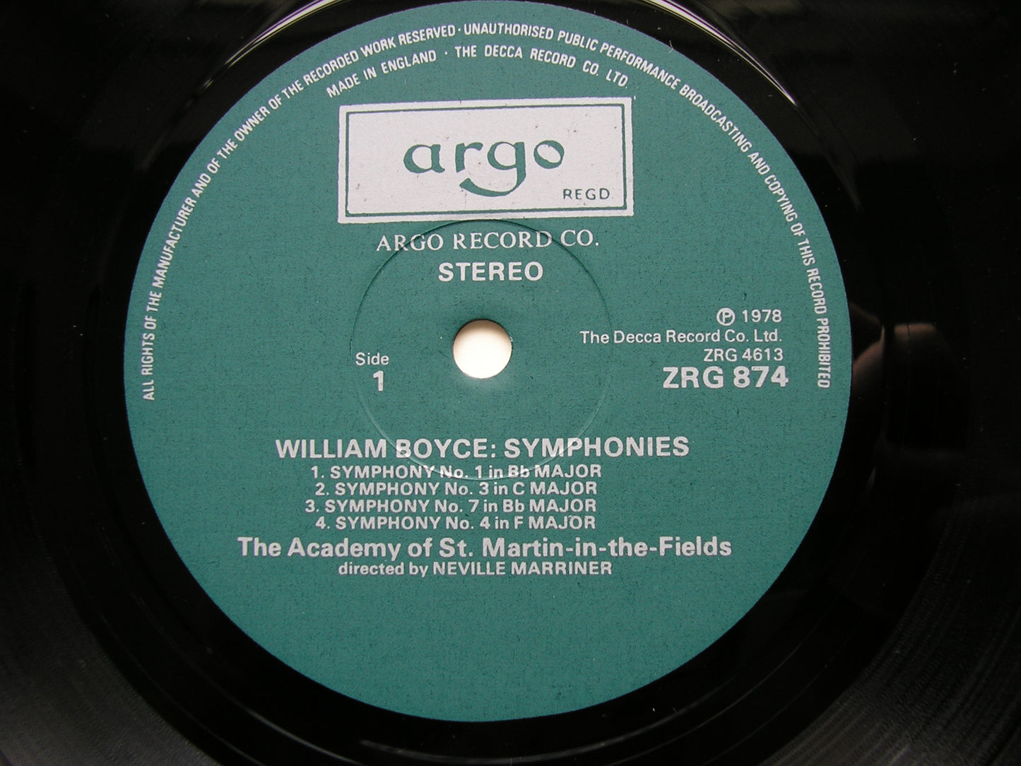 BOYCE: SYMPHONIES Nos. 1 - 8      MARRINER / ACADEMY OF ST MARTIN IN THE FIELDS      ZRG 874