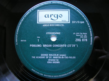 POULENC: CONCERTO CHAMPETRE / ORGAN CONCERTO       MALCOLM / ACADEMY OF ST MARTIN IN THE FIELDS / BROWN    ZRG 878