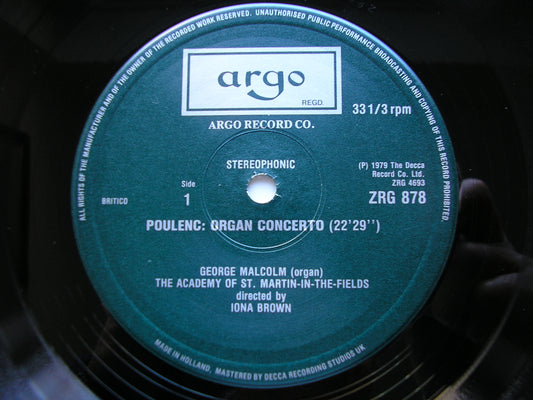 POULENC: CONCERTO CHAMPETRE / ORGAN CONCERTO       MALCOLM / ACADEMY OF ST MARTIN IN THE FIELDS / BROWN    ZRG 878