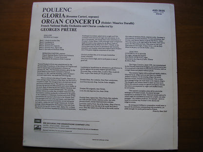 POULENC: GLORIA / ORGAN CONCERTO    DURUFLE / CARTERI / FRENCH NATIONAL RADIO ORCHESTRA / PRETRE      ASD 2835