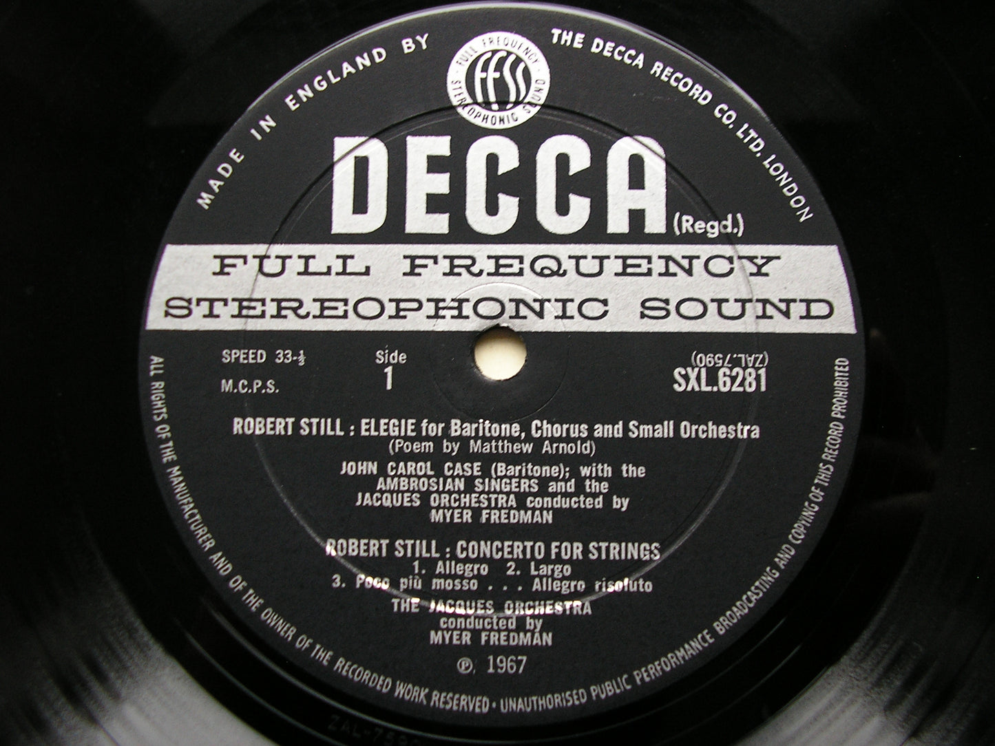 SXL 6281  STILL: ELEGY / CONCERTO FOR STRINGS / RUBBRA: CHORAL SUITE 'INSCAPE'      JACQUES ORCHESTRA /  FREDMAN     ED2