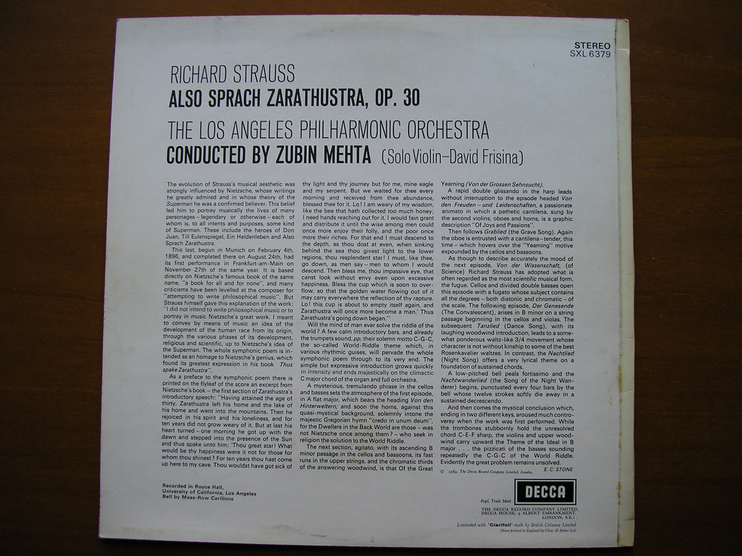 SXL 6379 STRAUSS: ALSO SPRACH ZARATHUSTRA     MEHTA / LOS ANGELES PHILHARMONIC     ED3