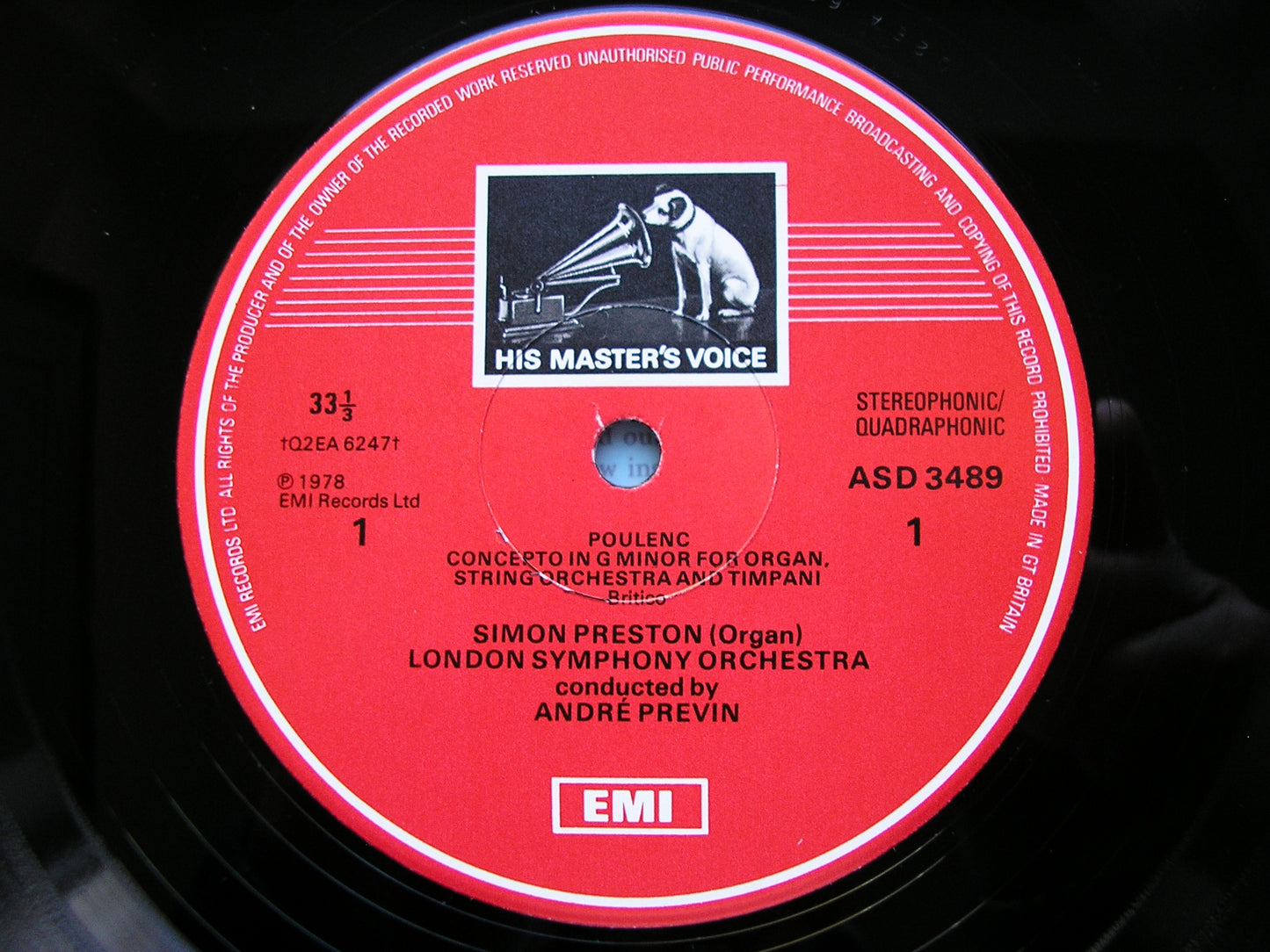 POULENC: CONCERTO FOR ORGAN, STRINGS & TIMPANI / CONCERTO CHAMPETRE     PRESTON / LONDON SYMPHONY / PREVIN      ASD 3489