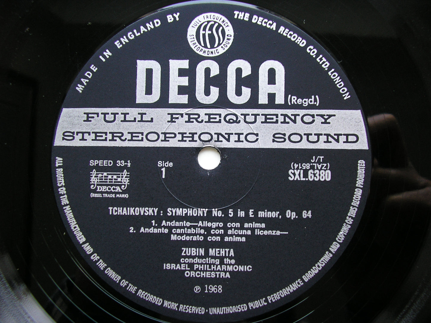 SXL 6380 TCHAIKOVSKY: SYMPHONY No. 5      MEHTA / ISRAEL PHILHARMONIC    ED3