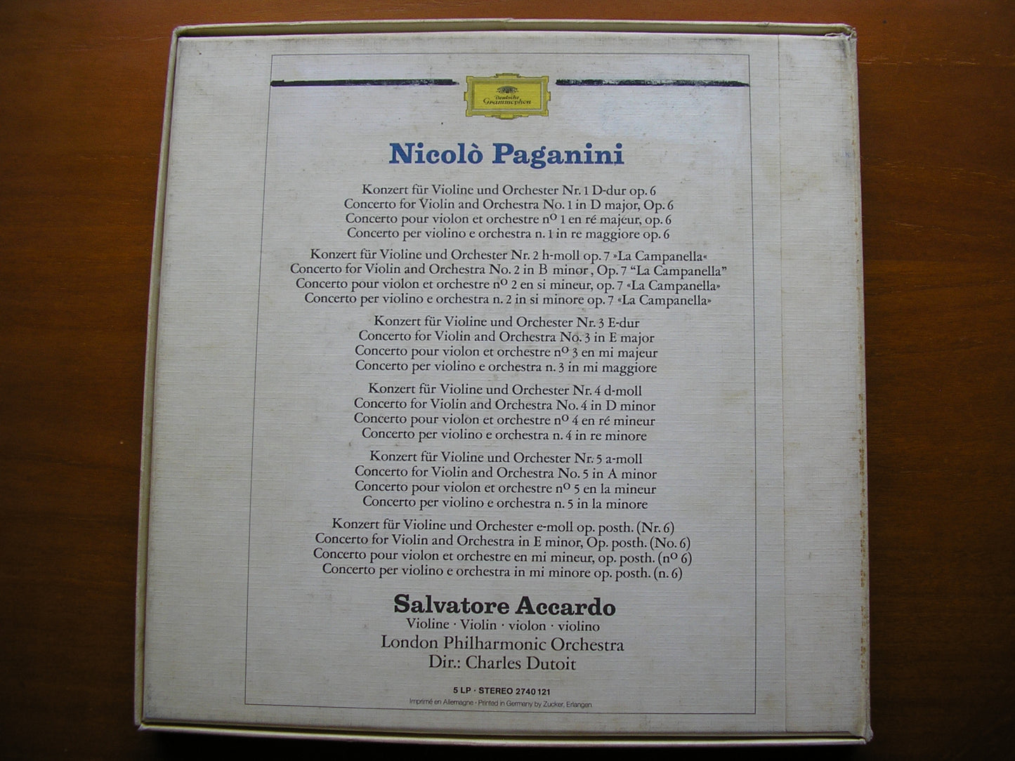 PAGANINI: VIOLIN CONCERTOS      ACCARDO / LONDON PHILHARMONIC / DUTOIT     5LP     2740 121