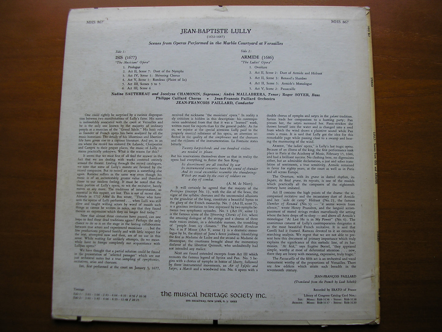 LULLY: scenes & arias from ARMIDE (1686) & ISIS (1677)    SOLOISTS / PAILLARD ORCHESTRA / PAILLARD    MHS 867