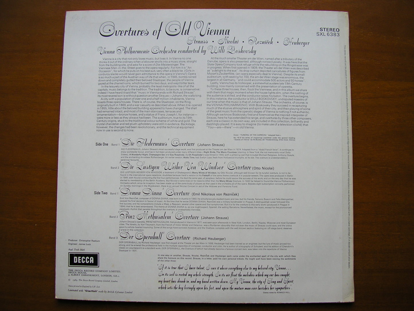 SXL 6383 OVERTURES OF OLD VIENNA     BOSKOVSKY / VIENNA PHILHARMONIC     ED3