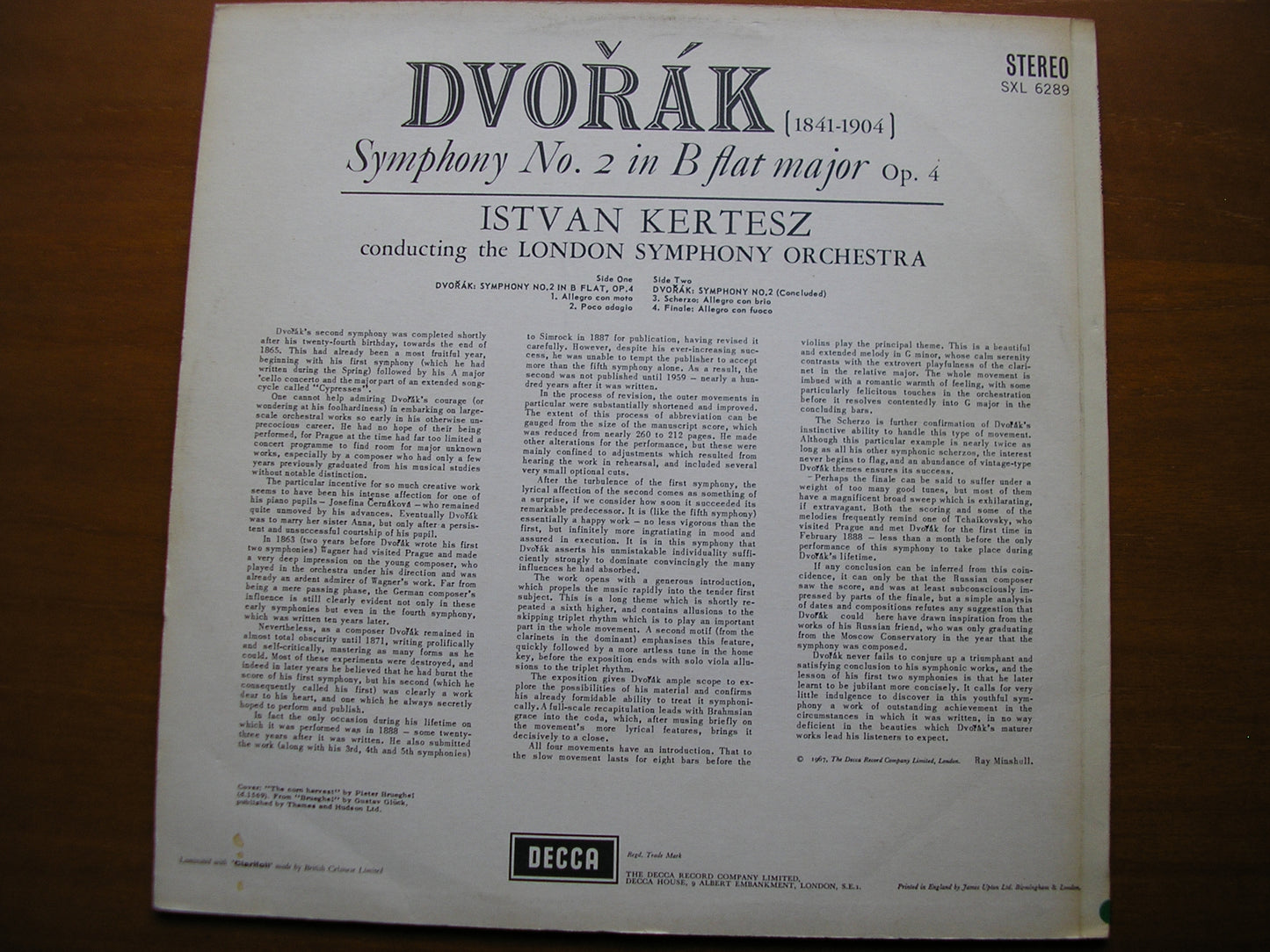 SXL 6289  DVORAK: SYMPHONY No. 2      KERTESZ / LONDON SYMPHONY    ED2