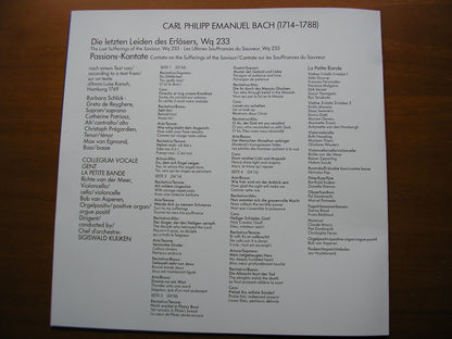 BACH, CPE: THE LAST SUFFERINGS OF THE SAVIOUR    SOLOISTS / LA PETITE BAND / KUIJKEN     2LP     16 9602