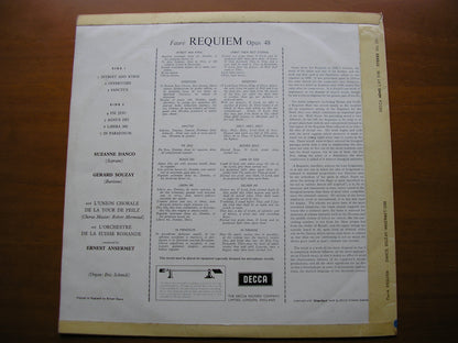 FAURE: REQUIEM     SUZANNE DANCO / GERARD SOUZAY / SUISSE ROMANDE ORCHESTRA / ANSERMET     SXL 2211
