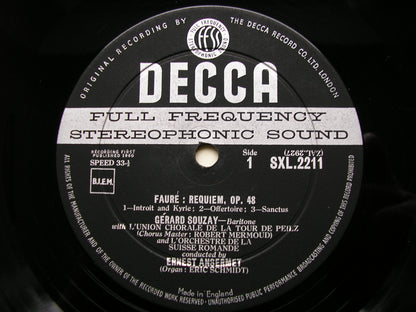 FAURE: REQUIEM     SUZANNE DANCO / GERARD SOUZAY / SUISSE ROMANDE ORCHESTRA / ANSERMET     SXL 2211