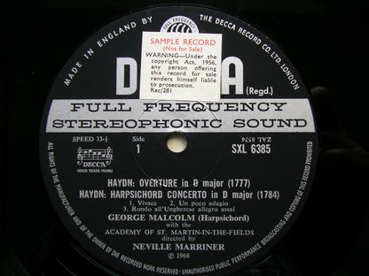 SXL 6385 HAYDN & JC BACH: HARPSICHORD CONCERTOS / OVERTURE in D    MALCOLM / ASMIF / MARRINER     ED3