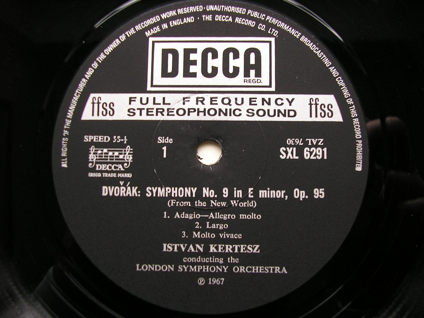 SXL 6291  DVORAK: SYMPHONY No. 9  /  OVERTURE Othello      KERTESZ / LONDON SYMPHONY     ED4