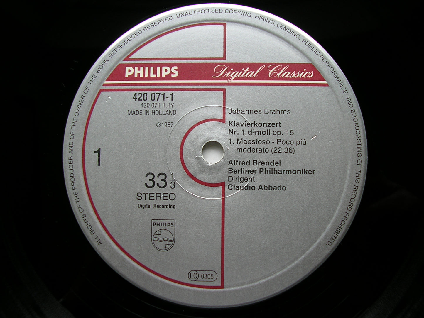 BRAHMS: PIANO CONCERTONo. 1      BRENDEL / BERLIN PHILHARMONIC / ABBADO      420 071
