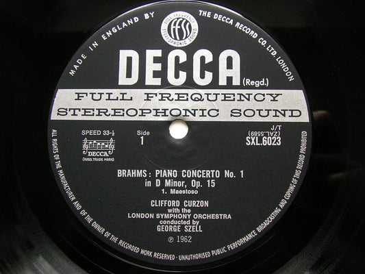 BRAHMS: PIANO CONCERTO No. 1        CURZON / LONDON SYMPHONY / SZELL     SXL 6023