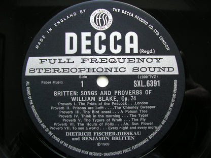 SXL 6391 BRITTEN: SONGS ON TEXTS BY WILLIAM BLAKE & JOHN DONNE     FISCHER-DIESKAU / PEARS / BRITTEN       ED3