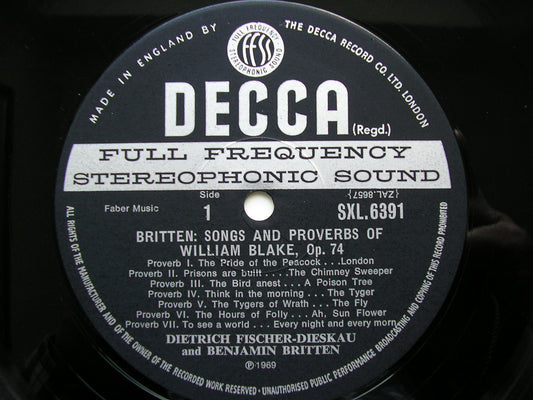 SXL 6391 BRITTEN: SONGS ON TEXTS BY WILLIAM BLAKE & JOHN DONNE     FISCHER-DIESKAU / PEARS / BRITTEN       ED3