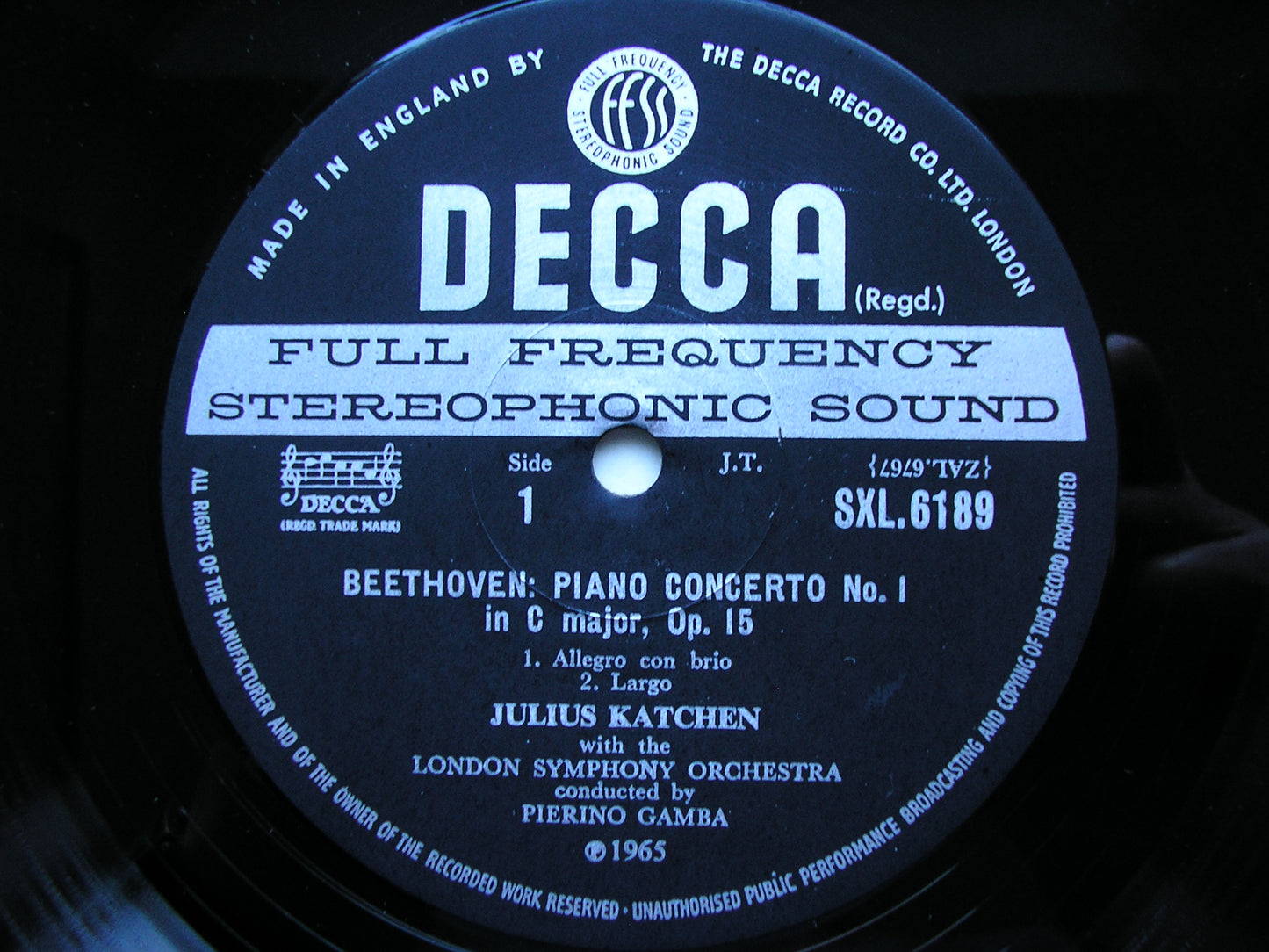 BEETHOVEN: PIANO CONCERTO No. 1 / CHORAL FANTASIA      KATCHEN / LONDON SYMPHONY / GAMBA     SXL 6189