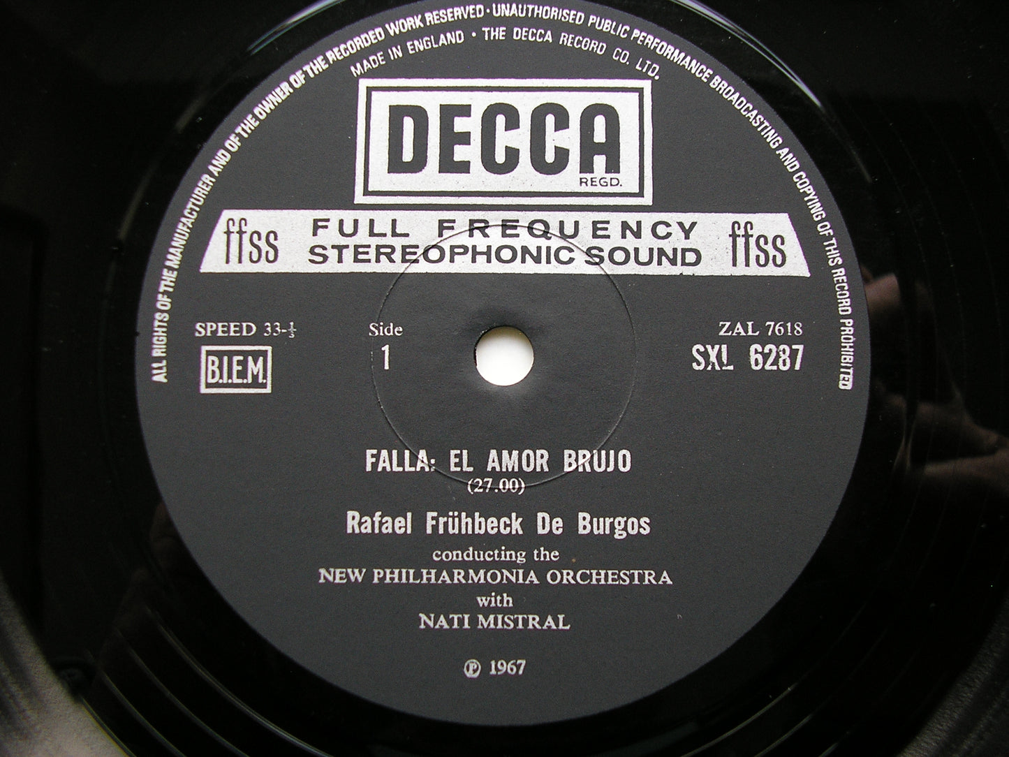 SXL 6287  FALLA / GRANADOS / RAVEL: ORCHESTRAL WORKS      DE BURGOS / NEW PHILHARMONIA      ED4