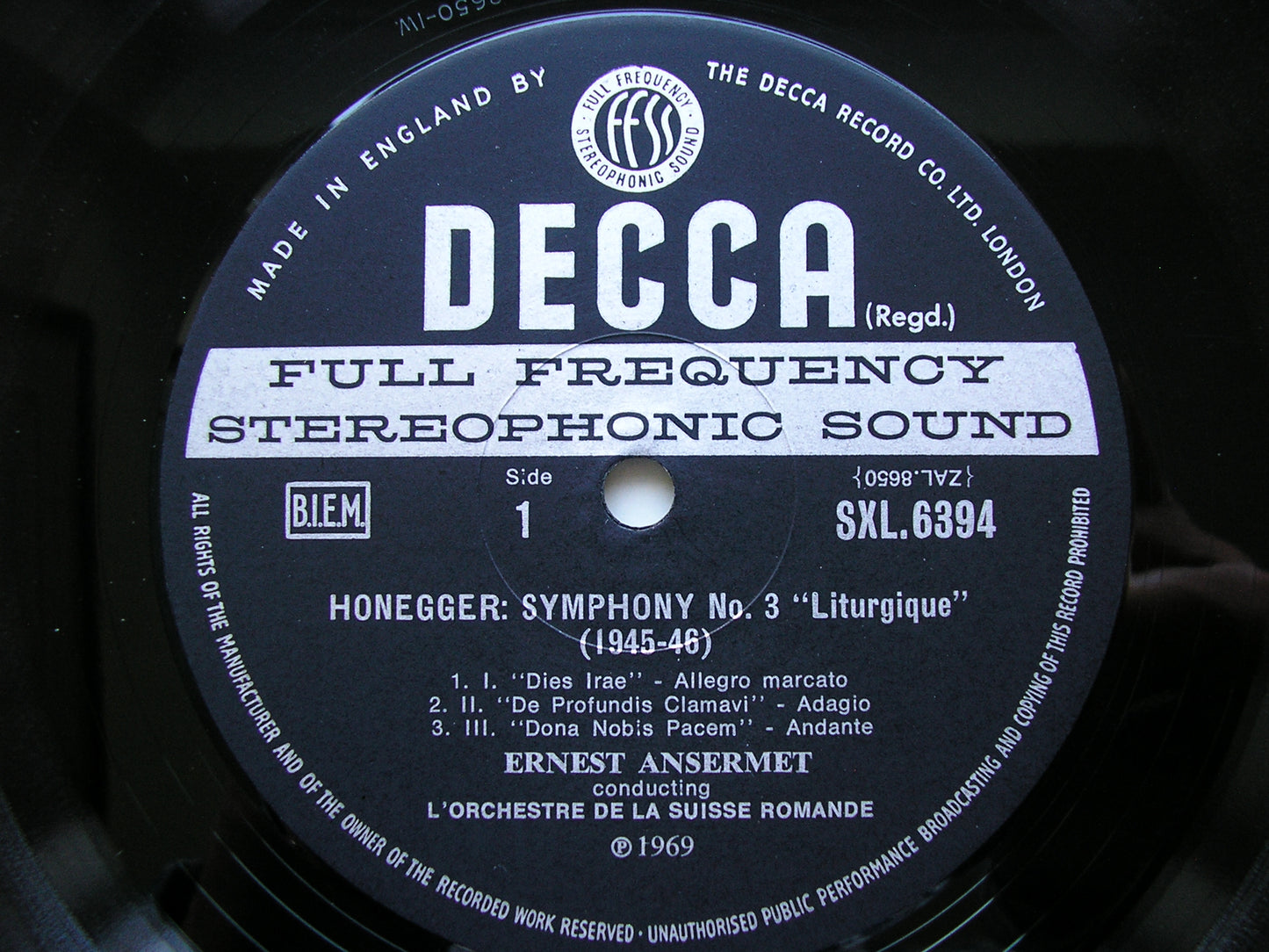 SXL 6394: HONEGGER: SYMPHONIES Nos. 3 & 4      ANSERMET / SUISSE ROMANDE      ED3