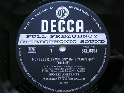 SXL 6394: HONEGGER: SYMPHONIES Nos. 3 & 4      ANSERMET / SUISSE ROMANDE      ED3